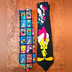 2 Looney Tunes neckties~ "Stamp Collection" & "Looney Tunes Mania"~Vintage 90's~